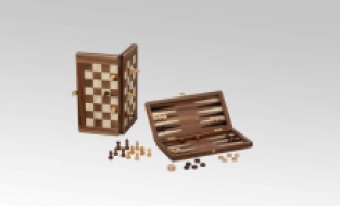 Luxe Magnetisch Schaak / Backgammon cassette (Bruin)